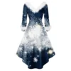 Women's Fashion V-neck Casual Fit Christmas Print Party Long Sleeve Dress - Image 10