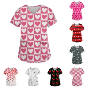 Women's Fashion V-neck Short Sleeve Workwear With Pockets Printed Tops