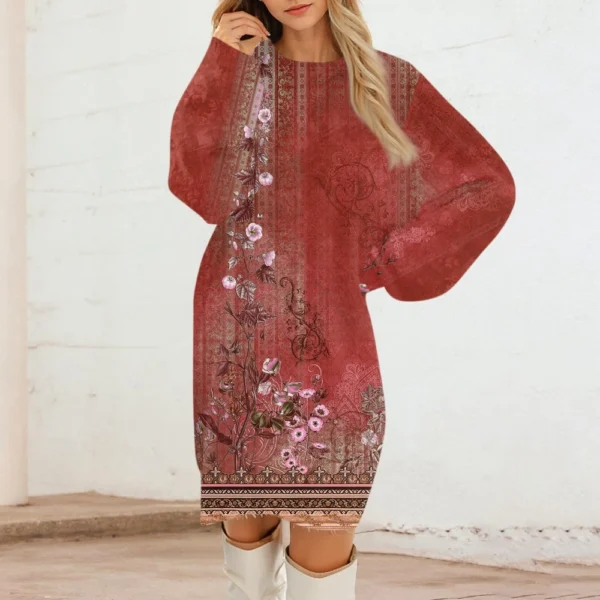 Women's Round Neck Casual Long Sleeve Plush Gradient Vintage Floral Print - Image 22