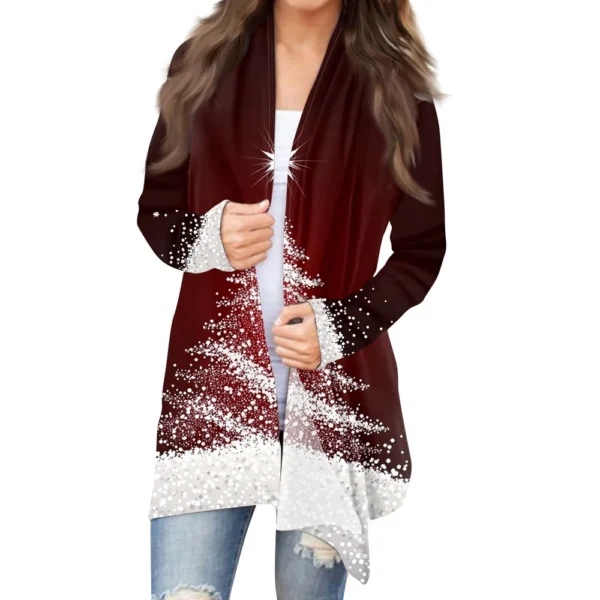 Women's Printed Casual Medium Length Jacket Fashion Christmas Cardigan Coat - Image 39