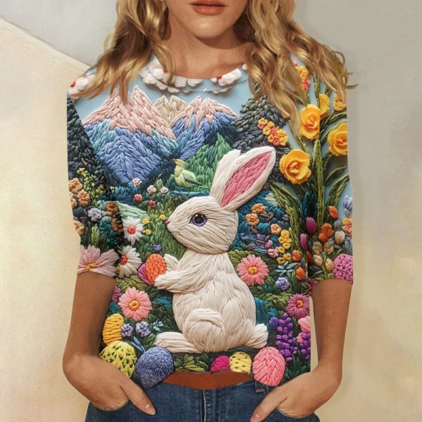 Women's Printed Basic Easter Fashion Tops Casual Plus Size 3/4 Sleeve Pullover - Image 13