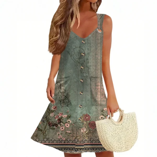 Women's Summer Dress With Pocket Sleeveless Floral Print Sundress - Image 34
