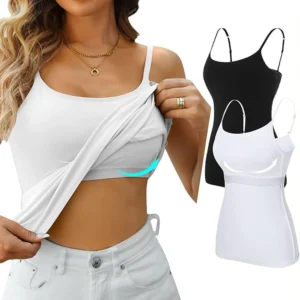 Womens Cami Adjustable Strap Camisole With Built in Padded Bra Vest Tank Tops