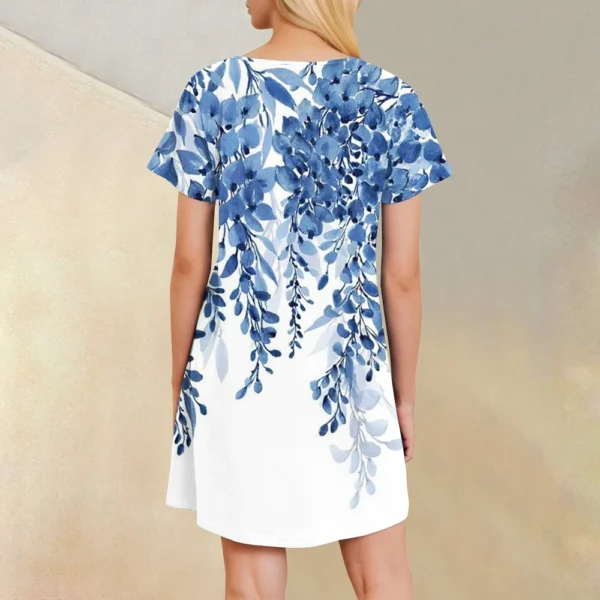 Womens Summer Dresses Short Sleeve Linen Casual T-Shirt Dresses Swing Beach - Image 12