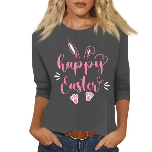 Women's Tops Basic Casual Printed 3/4 Sleeve Plus Size Easter Fashion Pullover - Image 8