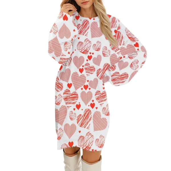 Women's Round Neck Casual Long Sleeve Valentine's Day Plush Gradient Plaid - Image 32