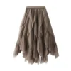 Women's Fashion Casual Solid Color High Waist Ruffle Splicing Mesh Half-body - Image 19