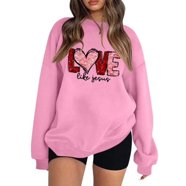 Women's T-shirt Tops Loose, Fashionable And Casual  Valentine's Day Print Round - Image 14