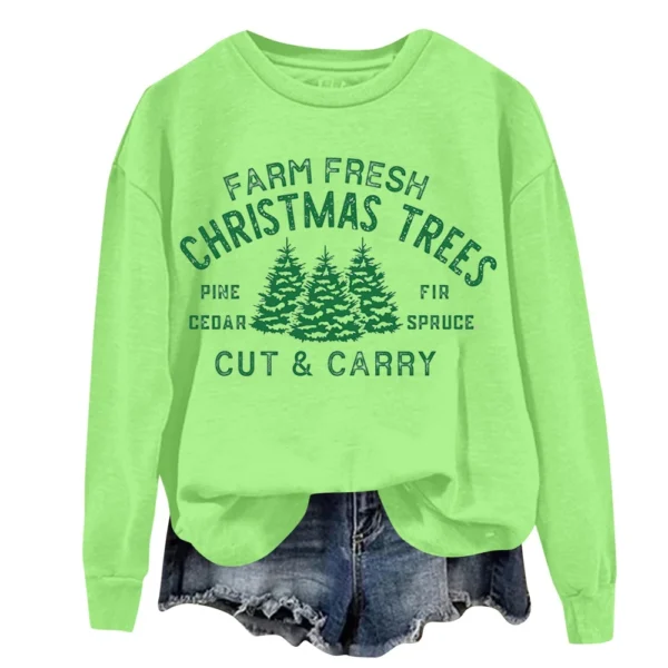 Women's Sweatshirt Sports Christmas Print Pullover Sweatshirt Round Neck Long - Image 27