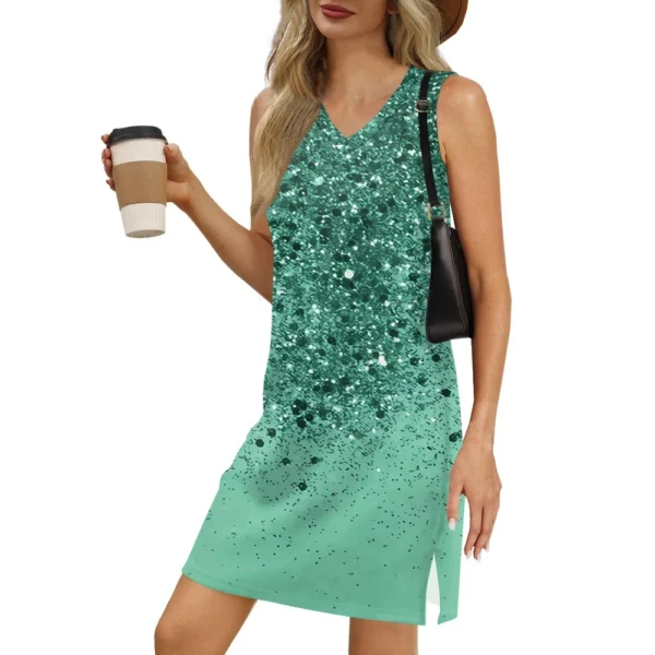 Women's V-neck Summer Casual Beach Vacation Women's Sleeveless Sparkly Print - Image 9