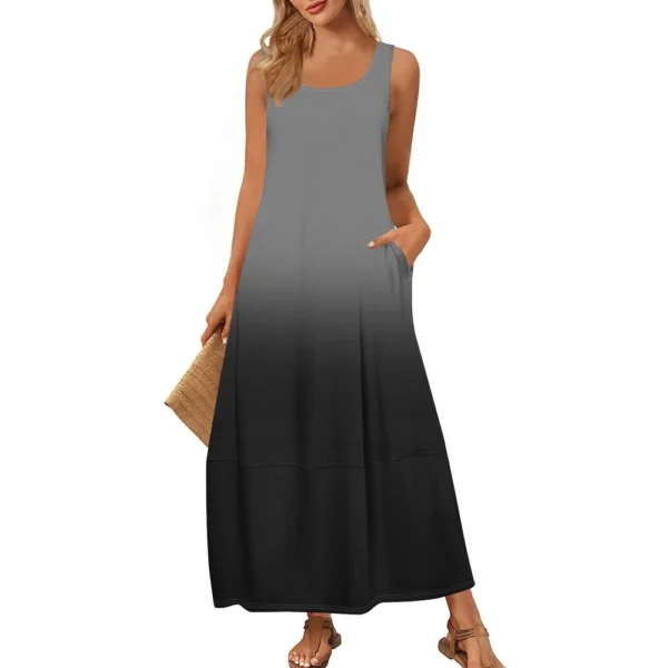 Women's Casual Floor-length Summer Beach Dress Loose Gradient Print Sundress - Image 4