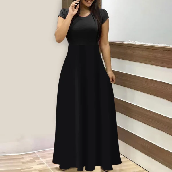 Women's Fashion Casual Loose Printed Round Neck Short Sleeve Long Dresses - Image 19