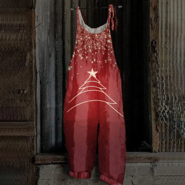 Women's Shoulder Strap Vintage Casual Print Christmas Jumpsuit Loose - Image 28