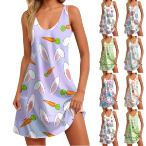 Women's Fashion Dresses Loose Sundresses Summer Casual Printed Easter Dress
