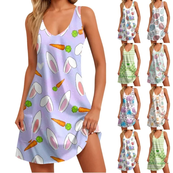 Women's Fashion Dresses Loose Sundresses Summer Casual Printed Easter Dress