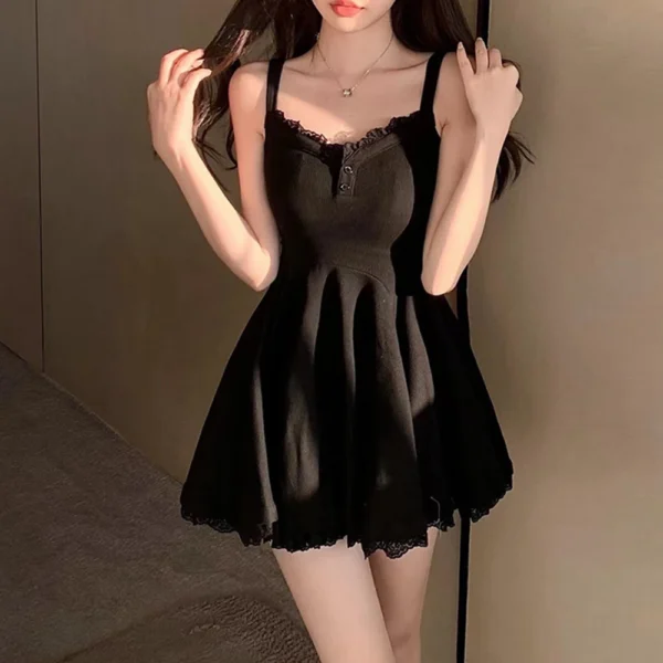 Women's V-neck Lace Patchwork Camisole Dress With Pleated A-line - Image 13