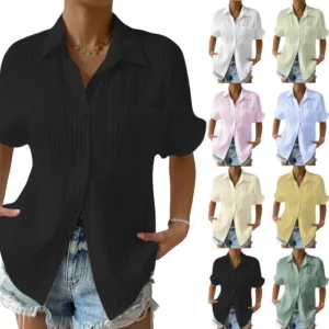 Women's Patchwork Pocket Solid Color Temperament Casual Lapel With Shoulder