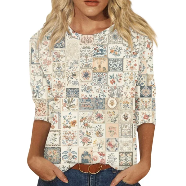 Women's Round Neck Short Sleeved Daily Fashion Casual Printed Loose T-Shirt - Image 23