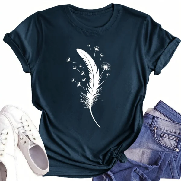 Women's Printed Round Neck Loose Daily Casual Short Sleeved Fashion T-Shirt - Image 22