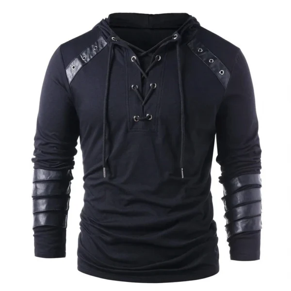 Fall And Winter Hooded Men's Leather Casual Personality Fashion Hoodie - Image 17