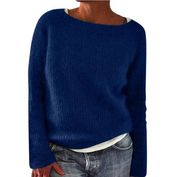 Women's Fashionable Casual Solid Color Round Neck Pullover Loose Long Sleeved - Image 22