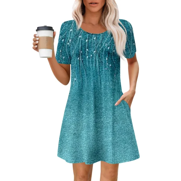 Women's Summer Dress Loose Beach Vacation Casual Round Neck Short Sleeve - Image 34