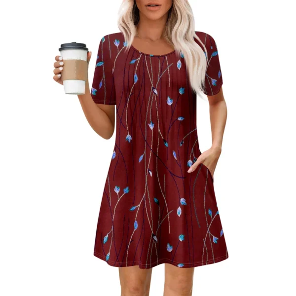 Women's Summer Dress Loose Beach Vacation Casual Round Neck Short Sleeve - Image 22