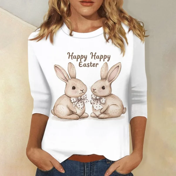 Women's Printed Basic Easter Fashion Tops Casual Plus Size 3/4 Sleeve Pullover - Image 22