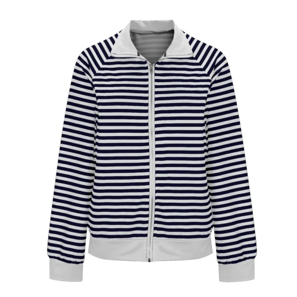 Women's Loose Casual Striped Lapel Cardigan Pocket Long Sleeved Jacket fall - Image 5