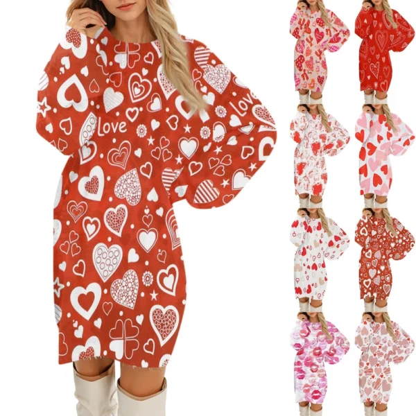 Women's Round Neck Casual Long Sleeve Valentine's Day Plush Gradient Plaid