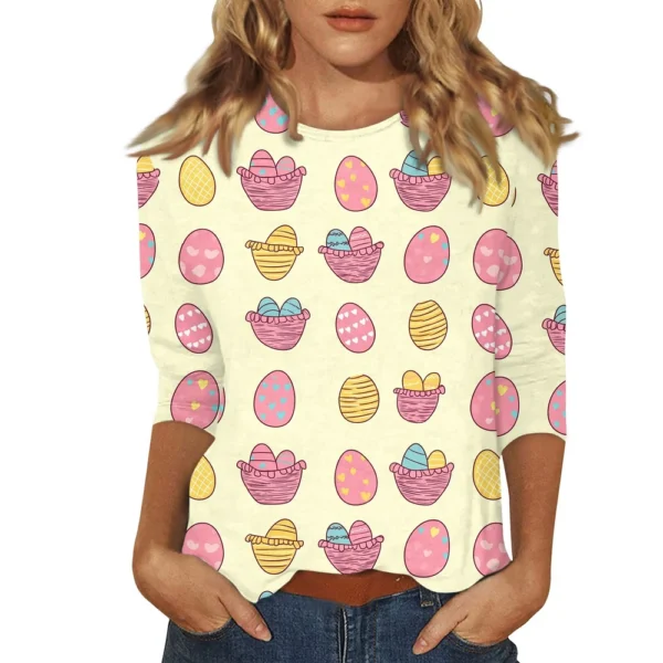 Women's Printed Easter Basic Tops Casual 3/4 Sleeve Fashion Plus Size Pullover - Image 26