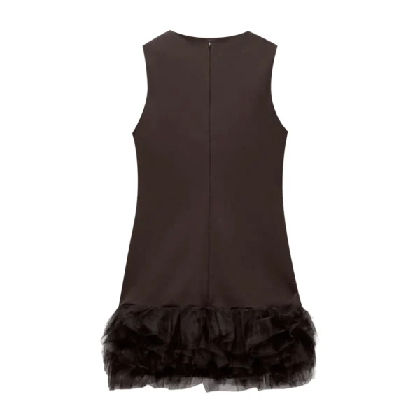 Women's Sleeveless Pleated Dress Pullover Round Neck  Zipper Back Mini Dress - Image 3