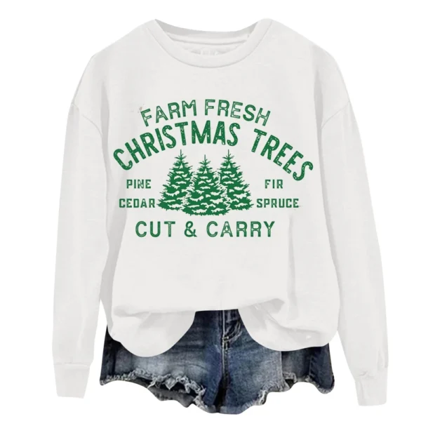 Women's Sweatshirt Sports Christmas Print Pullover Sweatshirt Round Neck Long - Image 42