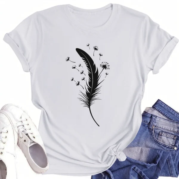 Women's Printed Round Neck Loose Daily Casual Short Sleeved Fashion T-Shirt - Image 31