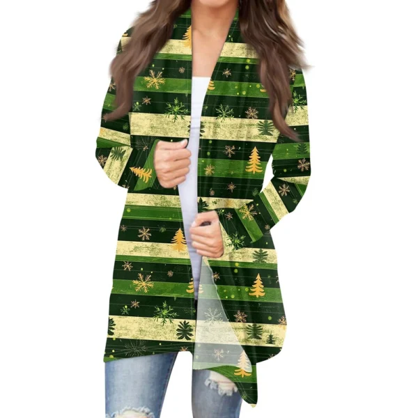 Women's Printed Casual Medium Length Jacket Fashion Christmas Cardigan Coat - Image 10