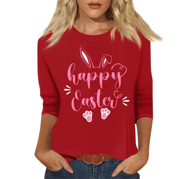 Women's Tops Basic Casual Printed 3/4 Sleeve Plus Size Easter Fashion Pullover - Image 32