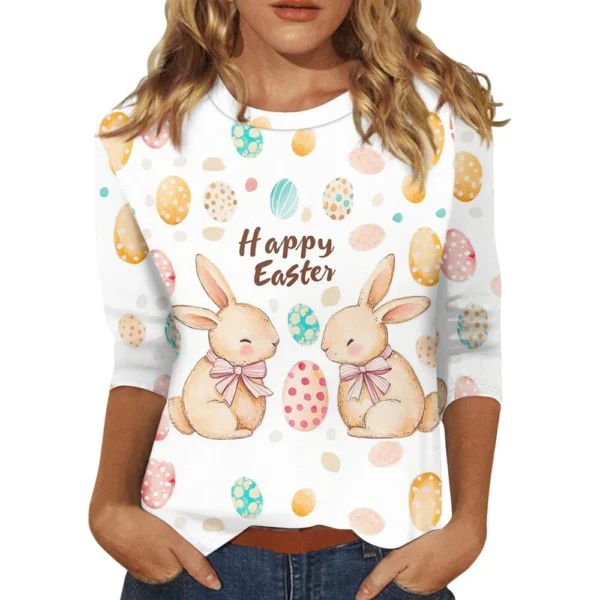 Women's Printed Basic Easter Fashion Tops Casual Plus Size 3/4 Sleeve Pullover - Image 20