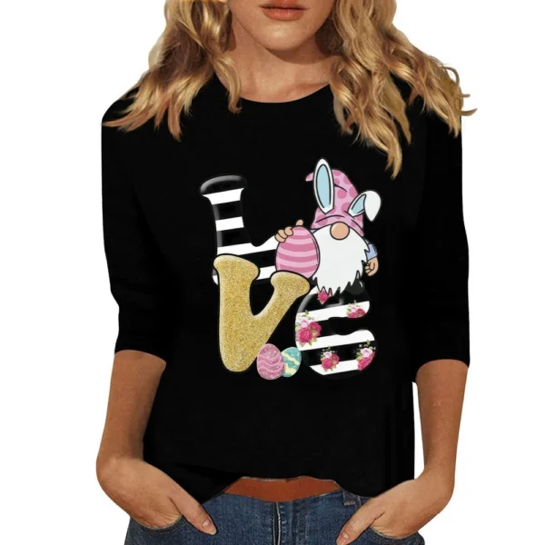 Women's Tops Fashion Plus Size Easter Basic Casual 3/4 Sleeve Printed Pullover - Image 7