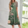 Women's Loose Casual And Fashionable Round Neck Short Sleeved Printed Mid - Image 19