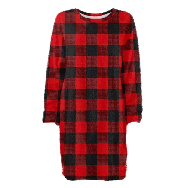 Women's Round Neck Casual Long Sleeve Plush Gradient Plaid Dresses - Image 11