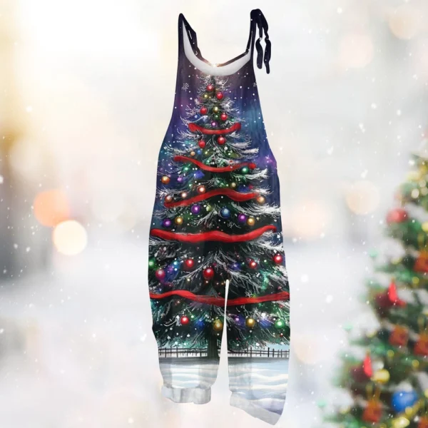 Women's Vintage Shoulder Strap Loose Print Christmas Jumpsuit Casual - Image 28