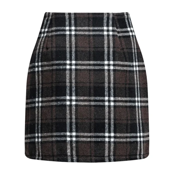 Womens High Waist Plaid Skirt Bodycon Pencil Wool Mini Skirts - Image 16
