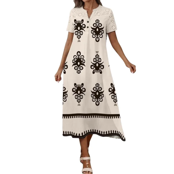 Women's Floral Print Short Sleeve V-Neck Casual Midi Dress - Image 19