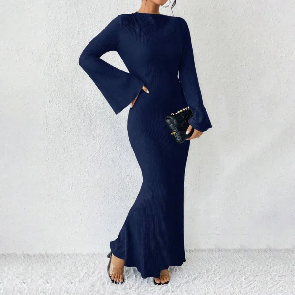 Women's Fall Dresses 2024 Maxi Dresses Solid Flare Sleeve Dress Bodycon Dresses - Image 15