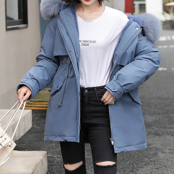 Women's Casual Warm Versatile Large Collar Solid Color Thickened Cotton Coat - Image 16