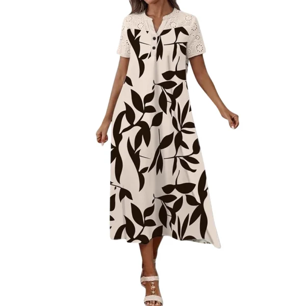 Women's Floral Print Short Sleeve V-Neck Casual Midi Dress - Image 14