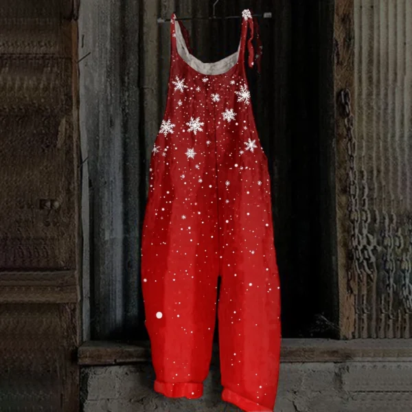 Women's Shoulder Strap Print Christmas Loose Vintage Jumpsuit Casual - Image 22