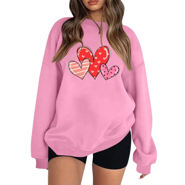 Women's T-shirt Tops Loose, Fashionable And Casual  Valentine's Day Print Round - Image 6