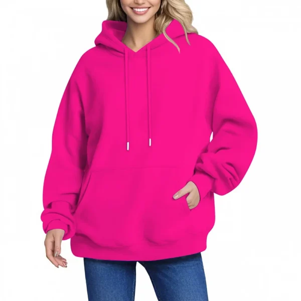 Women's Hoodie Women's Solid Color Long-sleeved Baggy Pullover Sweater Top - Image 26