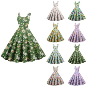 Women's Easter Printed Loose Fashion Dresses Casual Sundresses Summer Dress